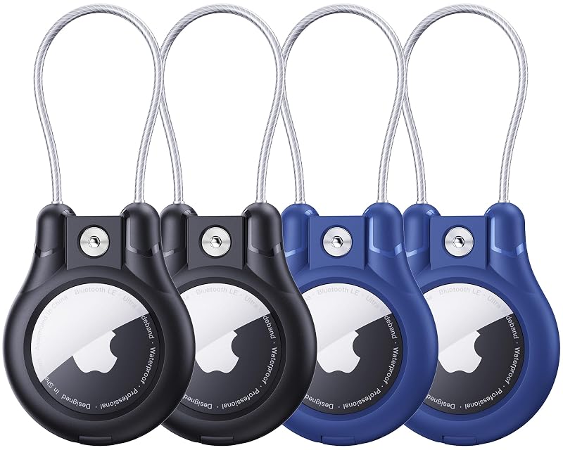 Kit com 4 Suportes para Apple AirTag citymore com Cabo de Aço, Silicone IPX8, 2 Pretos e 2 Azuis