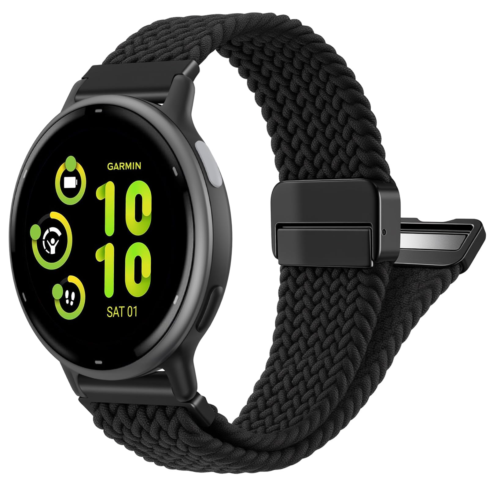 FINTIE Magnetic Braided Band Compatible with Garmin Vivoactive 5/6/3/3 Music/Forerunner 55/165/245/645/Venu Sq 2, 20mm Soft Elastic Fabric Adjustable