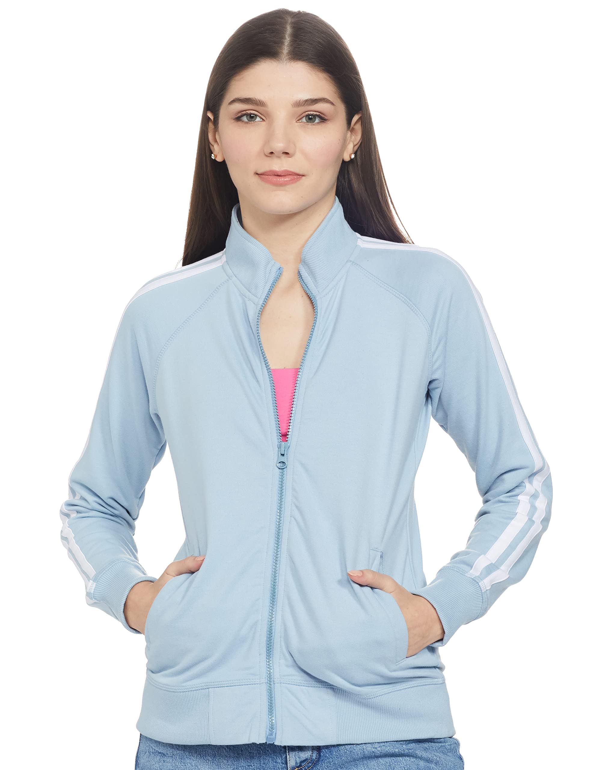 Women Cotton Blend High Neck Full Zipper Regular Fit Sweatshirt