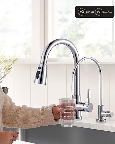 Miniatura 2 de Combinación de Grifo de Cocina y Grifo Filtro de Agua, WOWOW Grifo de Fregadero de Cocina de Acero Inoxidable con Grifo de Agua Potable para Sistema