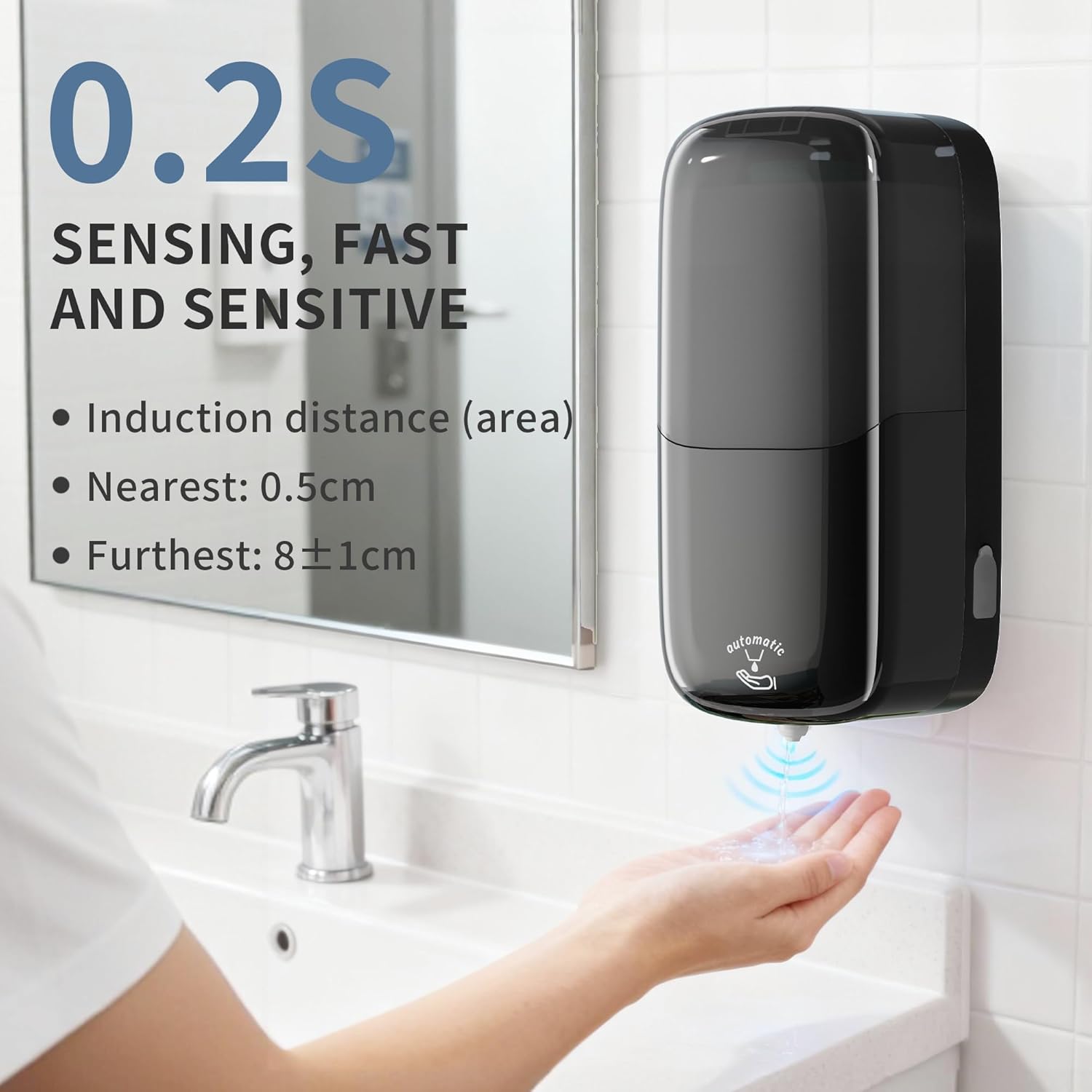 Automatic Soap Dispenser Wall Mount, 33.8oz/1000ml Dish Soap Dispenser for Bathroom, Touchless Electric Commercial Soap Dispensers Kitchen, Black