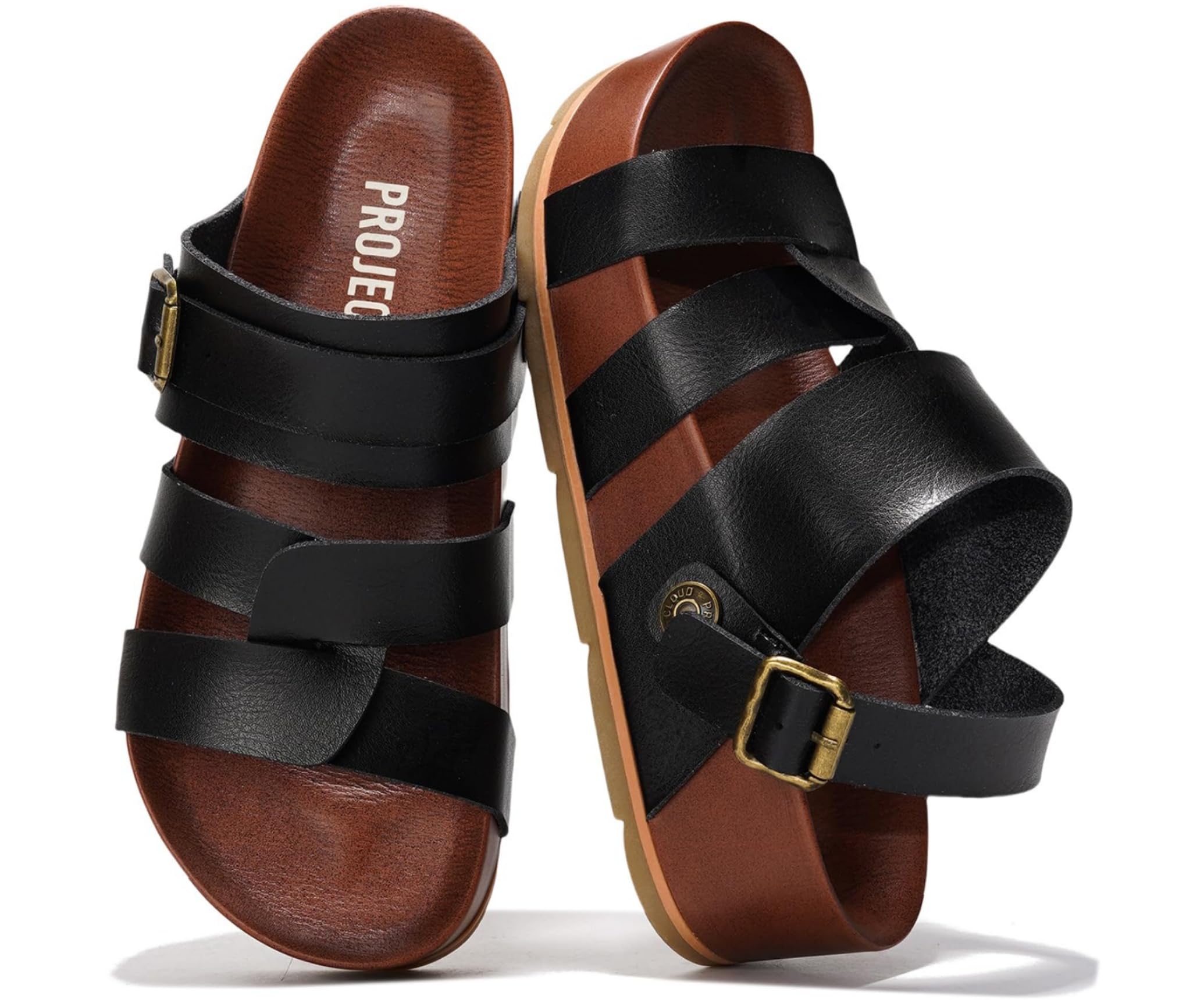 Project Cloud Platform Sandals Women Footwear - Memory Foam Insole and Lightweight Beach Wedges - Non Slip and Comfortable Strappy Wedge Sandals for Women 2025 (Proud,BLK,8.5)