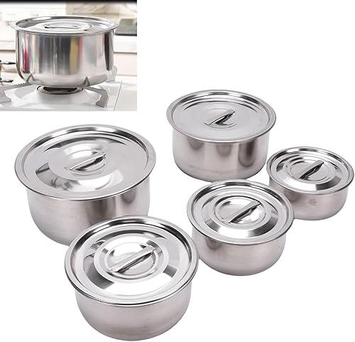 Miniatura 3 de TOPINCN Juego de ollas de sopa de acero inoxidable 5 piezas, ollas de cocina multifuncionales olla de cocción de inducción resistente