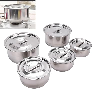 Luqeeg 5PCS Soup Pot Set, Stainless Steel Cooking Pot Set With Lids Dishwasher Safe Multifunctional Induction Cookware for Home Gas Cooktops Kitchen Storing Culinary Professionals