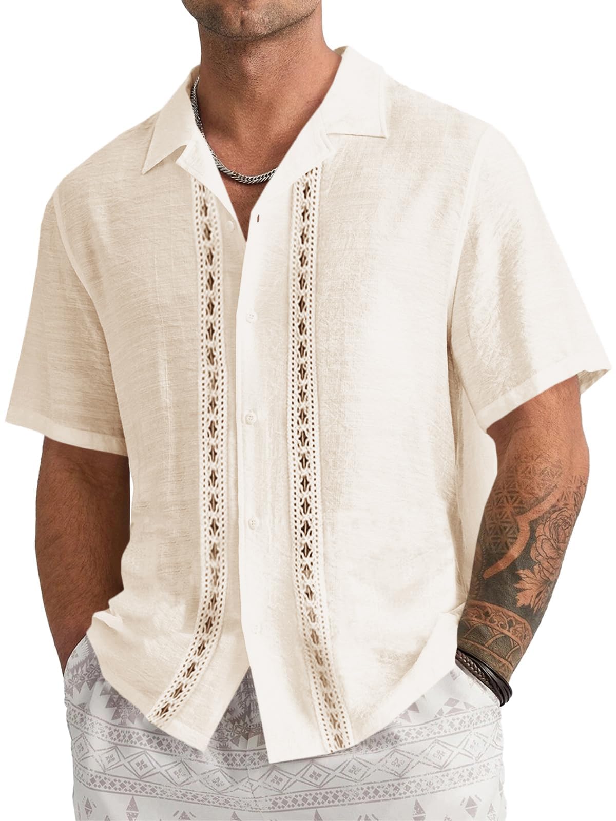 Runcati Camisa de lino para hombre Cuban Guayabera, manga corta, con botones, informal, ligera, para verano, playa, tops