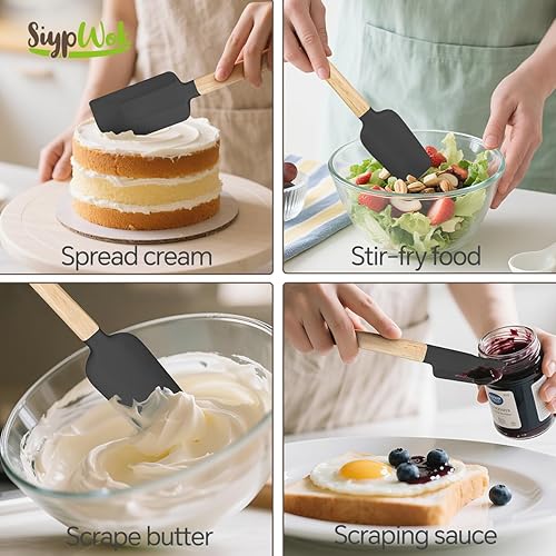 Miniatura 2 de Juego de espátulas de silicona negra, espátula de goma de grado alimenticio, 4 espátulas de goma antiadherentes, cuchara, raspador de tarros para