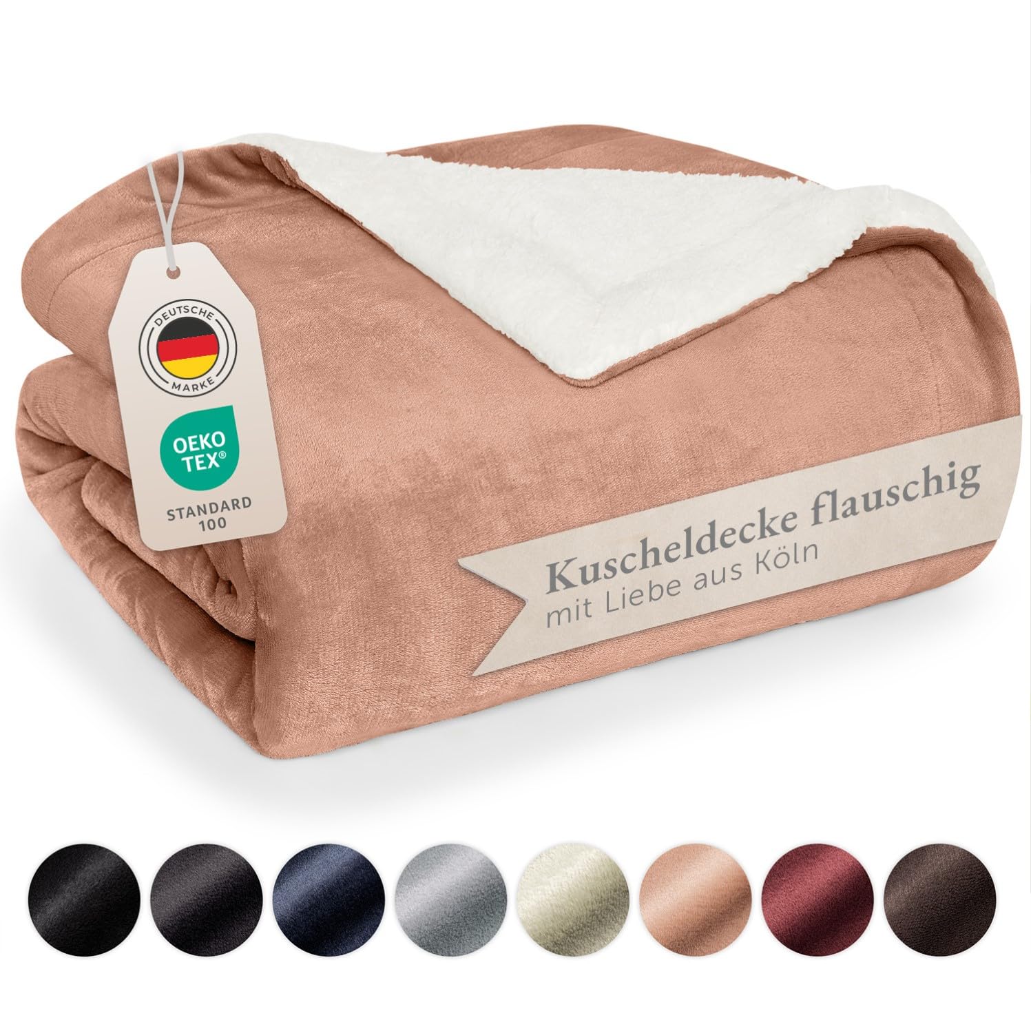 Blumtal Kuscheldecke Premium Sherpa Kuscheldecke flauschig 130x150 cm - Oeko-Tex zert. Sofa Decke mit Dicker Sherpa-Innenseite - Dusty Pink
