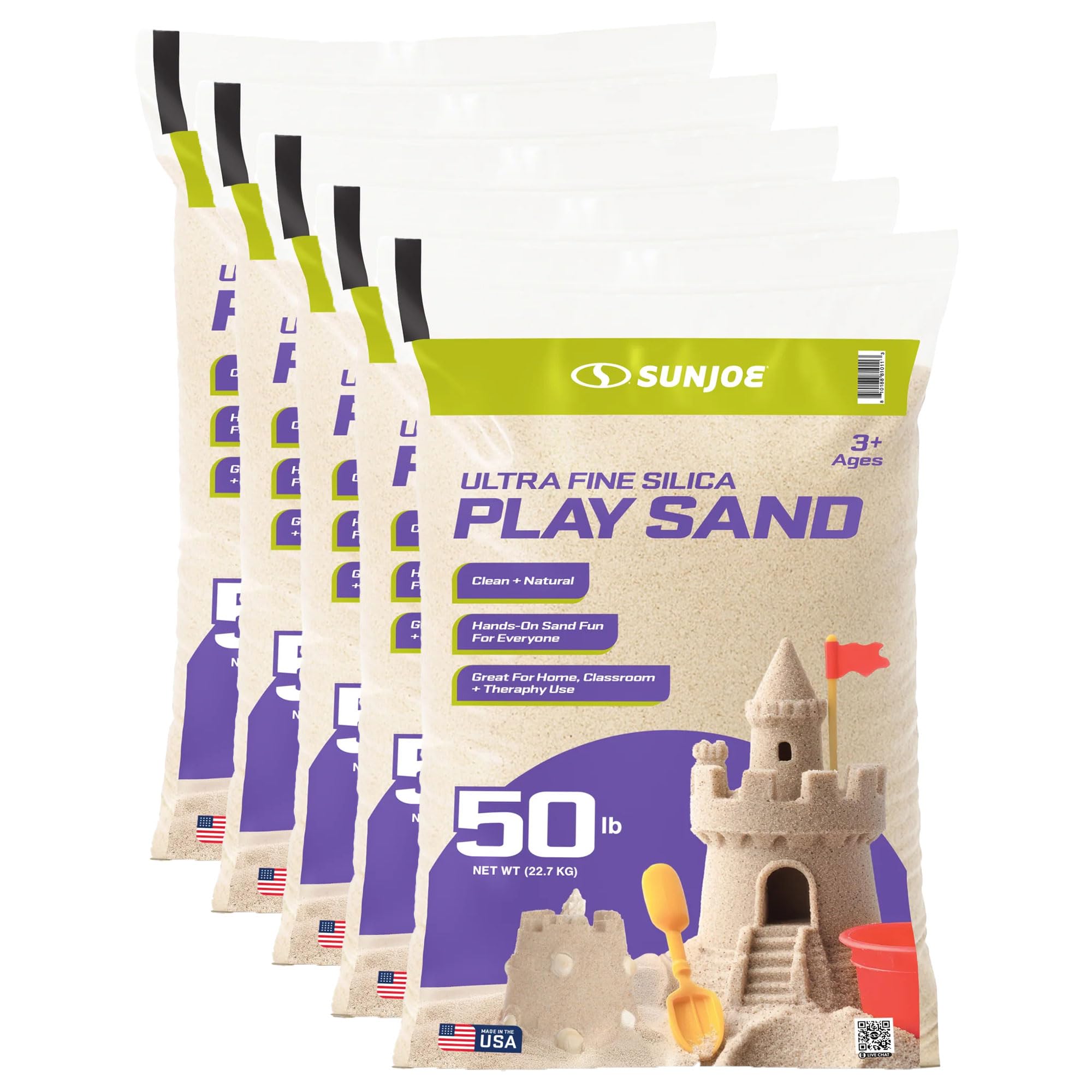 Sun Joe Silica Play Sand for Sandbox, Ultra Fine, PLYSAND50, 5 Pack