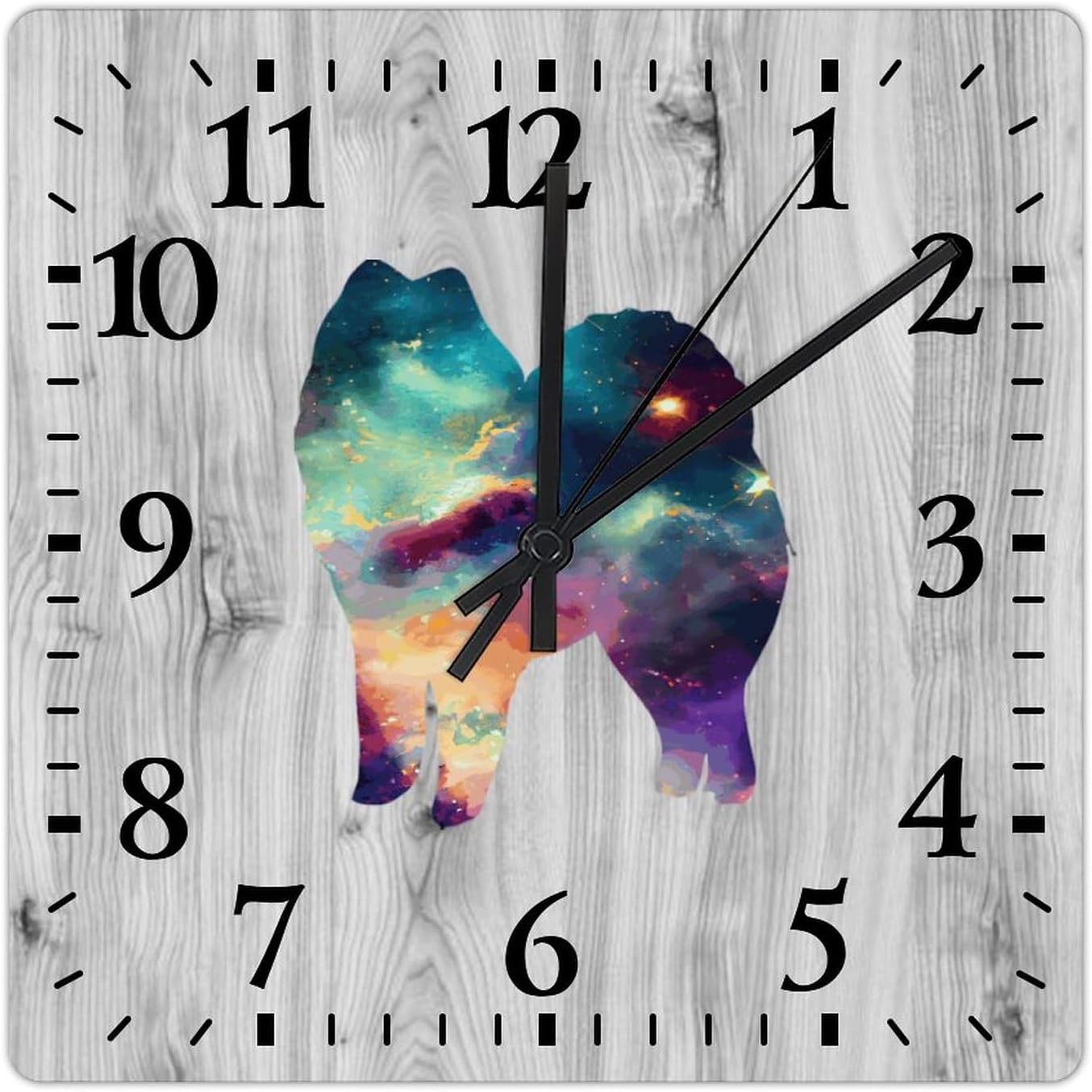 Pet Dog Wall Clock Samoyed Wooden Clock 15in Rustic Style Arts and Crafts No Ticking Sound Battery Operated Clock Decor for Shelf Half Bath Pub
