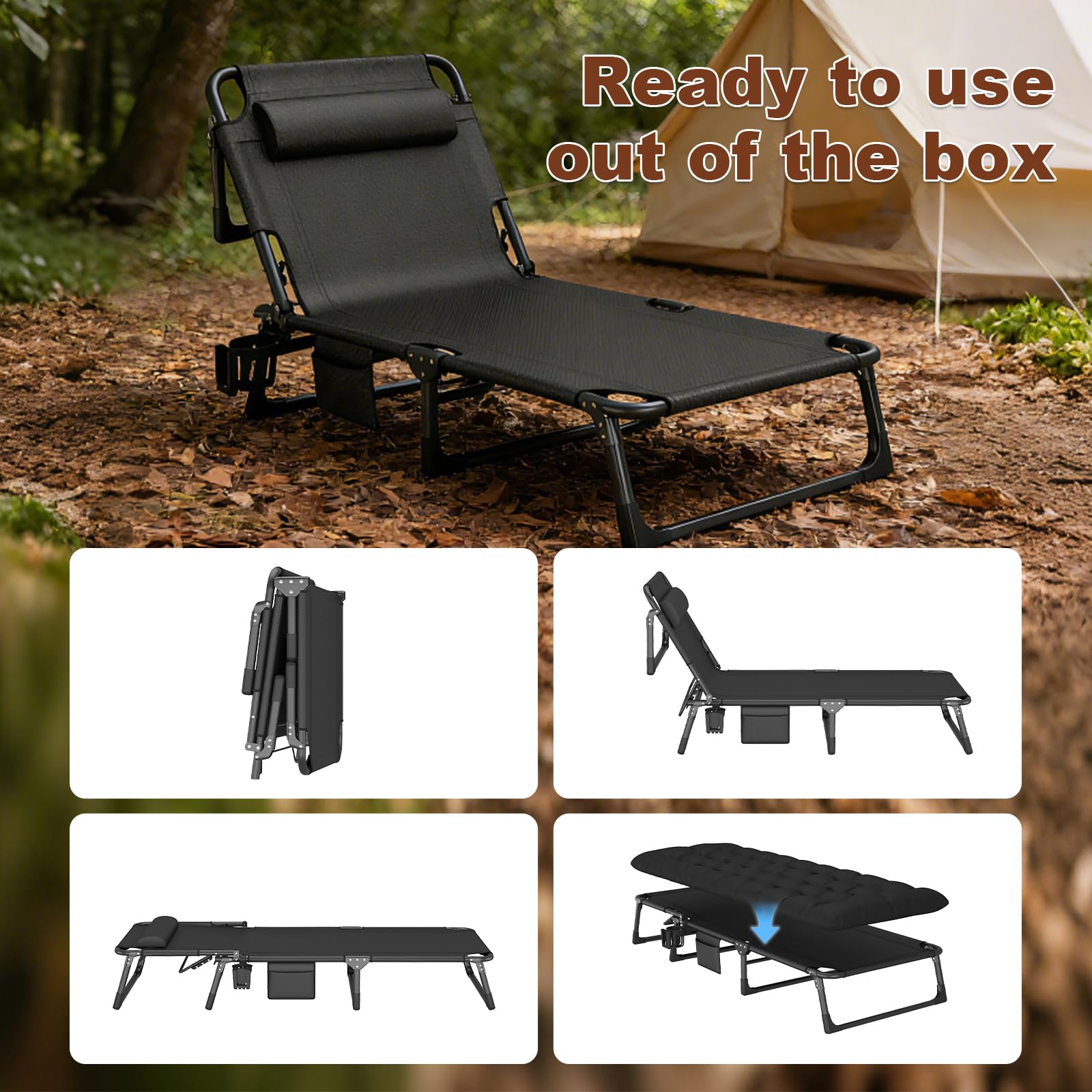 Qshare Campingbett klappbar, 190 x 68 x 30 cm bis 200 kg, Klappbar mit Matratze Tragetasche,Stahl Camping Bett für Erwachsene Outdoor Indoor Garten Reisen Folding Bed