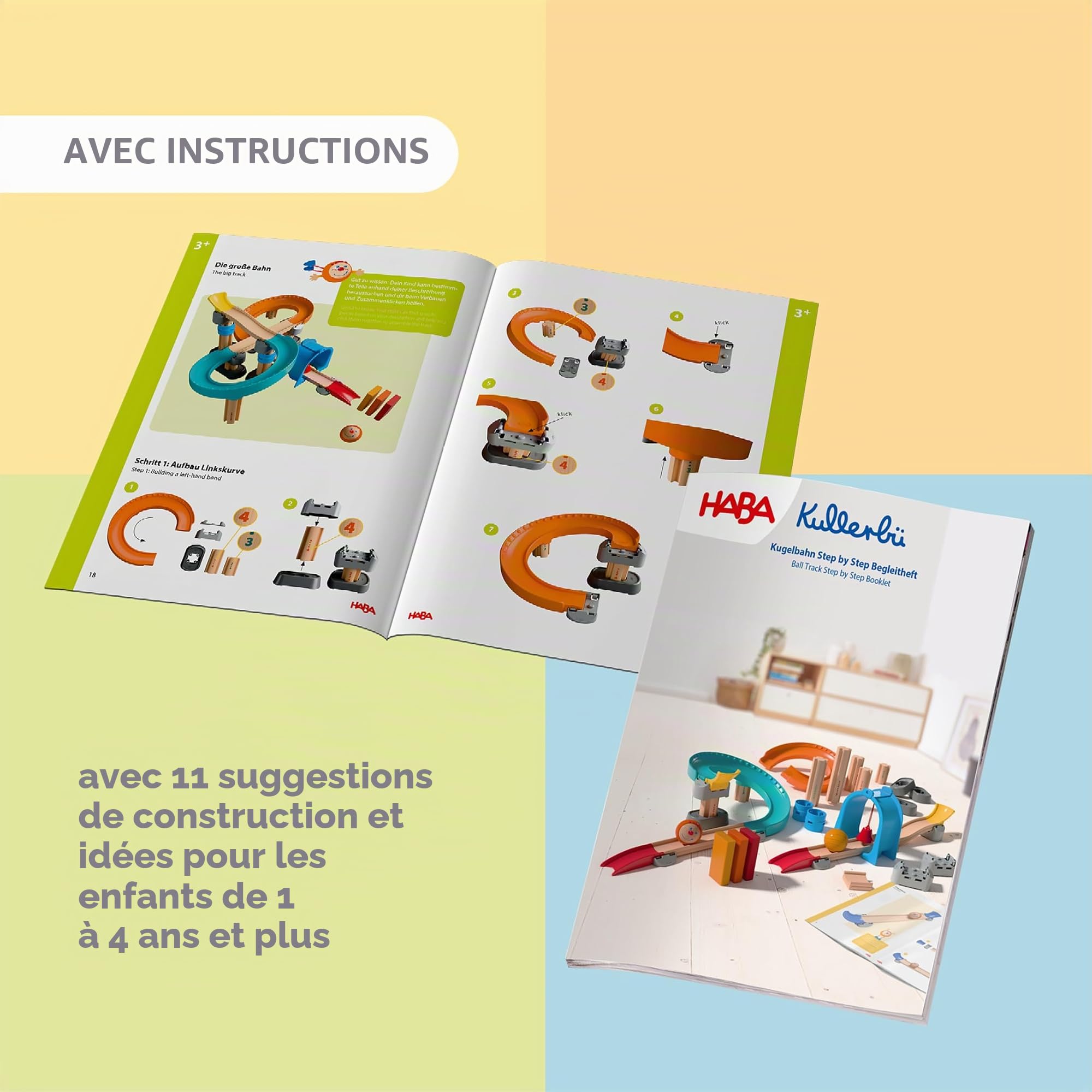 HABA Kullerbü Piste à Billes Step-by-Step - Système à clics astucieux pour Un Plaisir Stable - À partir de 12 Mois - Combinable avec Tous Les Circuits Kullerbü - 2012252001