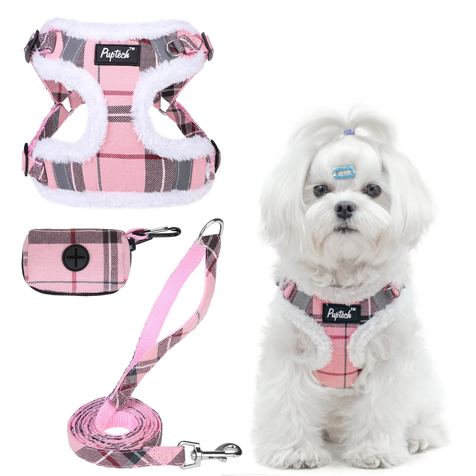 PUPTECK Dog Harness and Leash Set Small Sized, Step in No Pull Adjustable Puppy Cat Harness Reflective Pet Vest