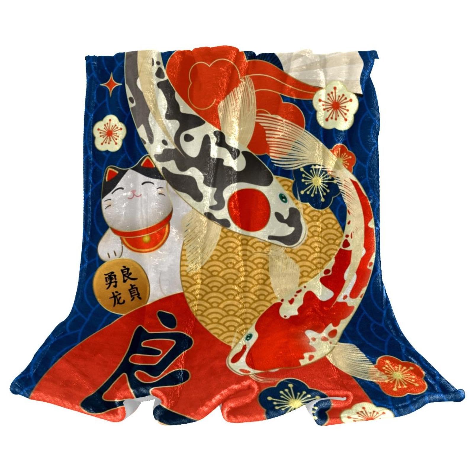 Couverture Polaire Carpes Lucky Cat Plaid Lit Chambre Salon 150x200