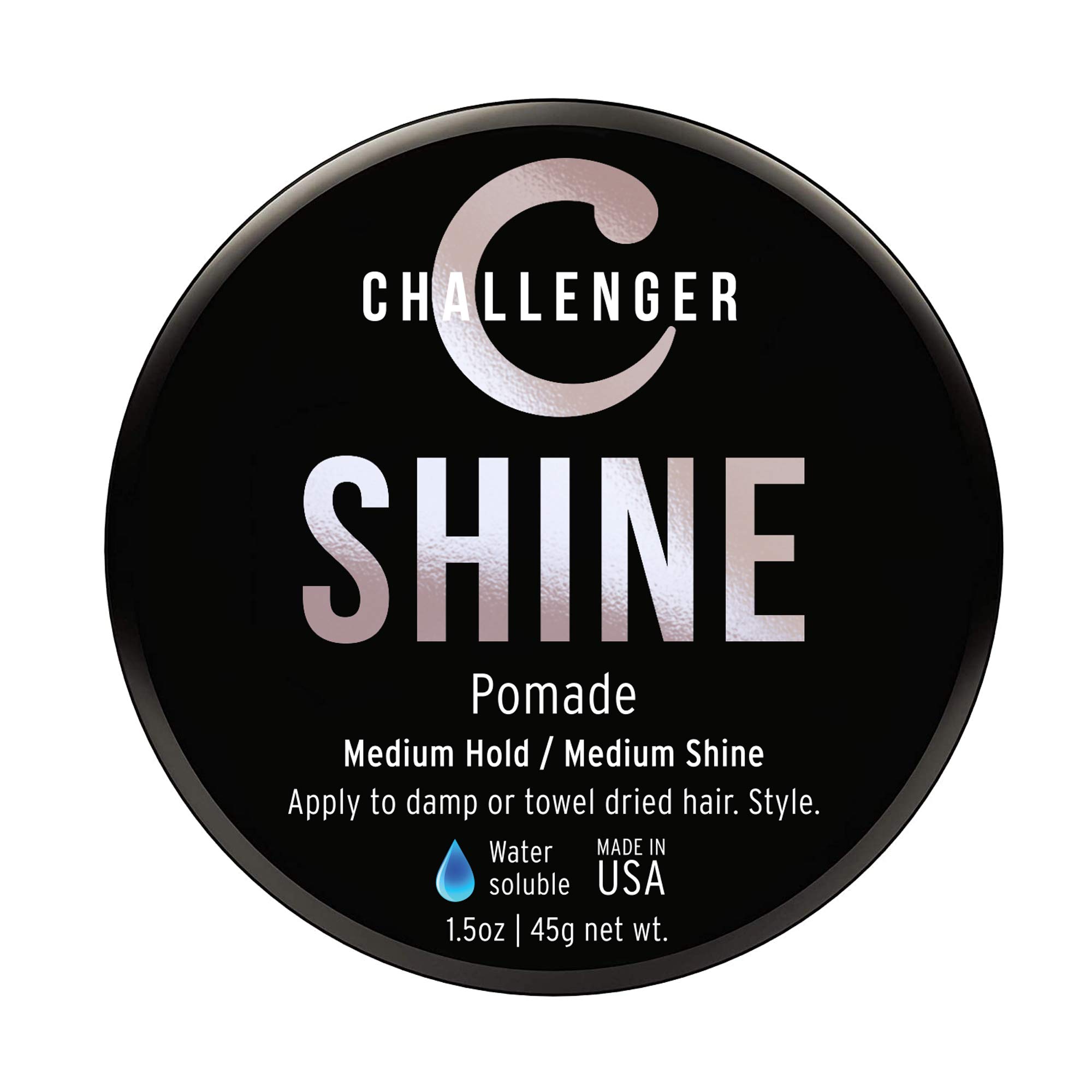 ChallengerShine Pomade | Medium Shine Finish Styling Product | Medium Hold & Travel Friendly Hair Gel | For All Hair Types | 1.5oz