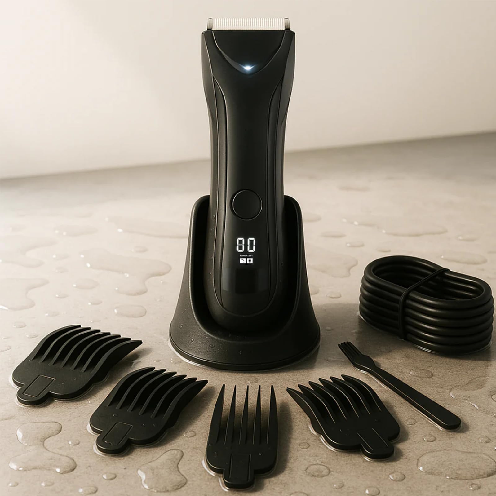 Tondeuse Intime, Votre allié idéal pour un rasage intime impeccable, Homme 4-en-1 Étanche IPX7, Peigne Réglable, LED écran, Wet & Dry, pour Aisselles, Aines, Jambes (Noir)
