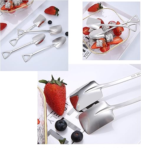 Miniatura 4 de Juego de cucharas de pala de postre de frutas, 8 cucharas de té de acero inoxidable para postre café, helado, pastel de frutas para el hogar,