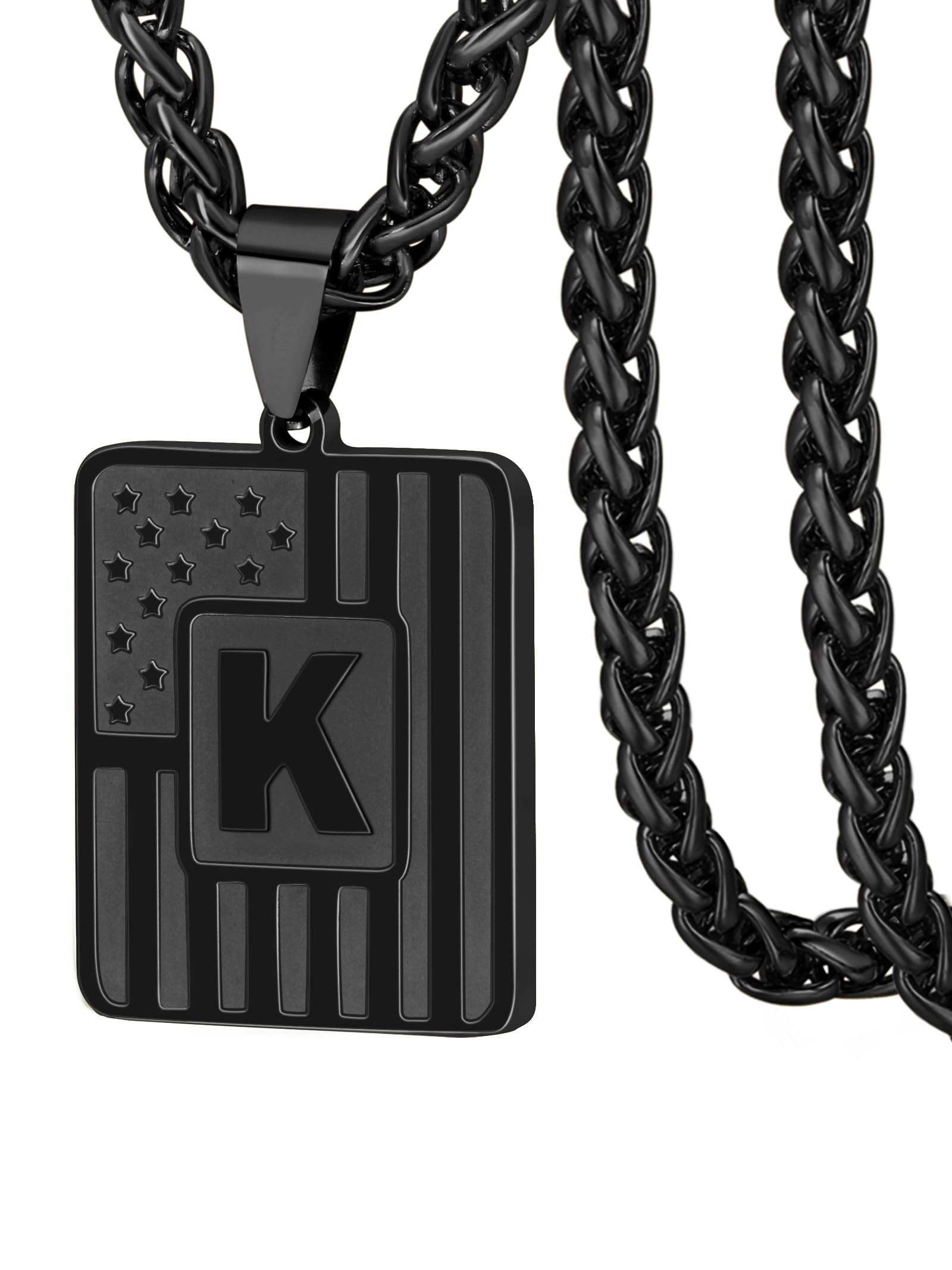 TenrSteelTrendy Initial A-Z Letter American Flag Tag Pendant Necklace for Men Women Country Jewelry Gift(with Box)