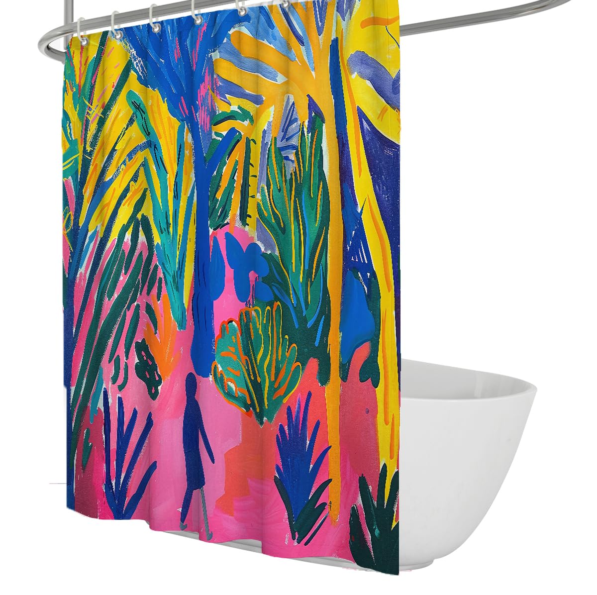 OLLIAR Home Tropical Jungle Shower Curtain Sets 150x200 Colorful Fauvist Abstract Art Shower Curtain Polyester Fabric Washable Bathroom Curtain with Hooks