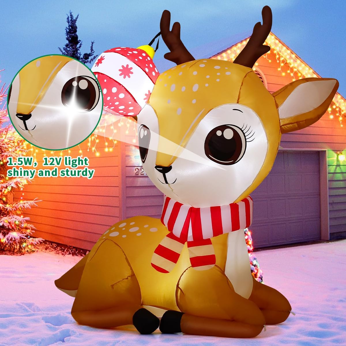 COMIN 5 FT Christmas Inflatables Reindeer Outdoor Decorations Blow Up Yard Cute Deer with Xmas Ball with Built-in LEDs for Garden Lawn Indoor Party Decor