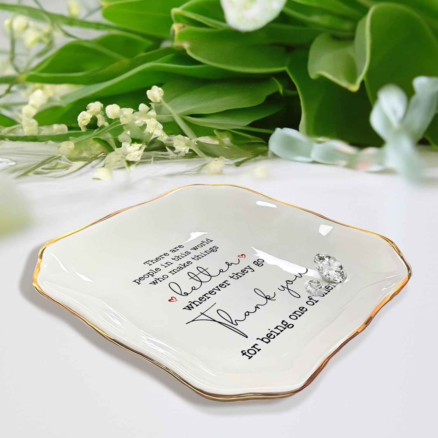 OASSIE Thank You Gifts for Women - 4"x4" Ceramic Jewelry Dish Tray - Galentines Day Birthday Appreciation Inspirational Gifts for Women Coworker Teacher Valentine Gift, Retirement Gift for Woman - Image 8
