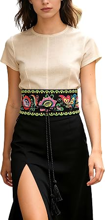 Leimandy Floral Embroidered Adjustable Waist Belt for Women L12