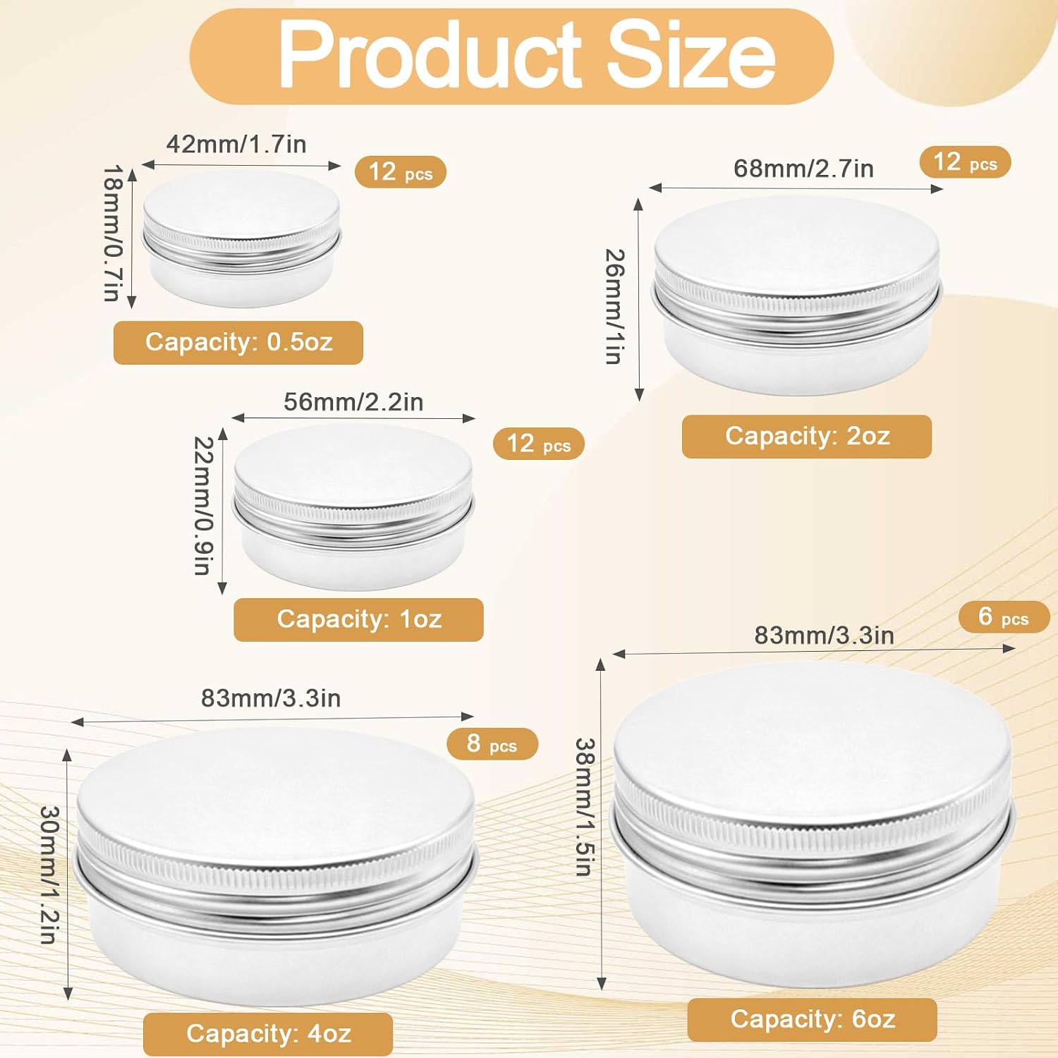 50Pcs Small Tins with Lids, 5 Sizes 0.5/1/2/4/6oz Salve Tins with Lids | Lip Balm Tins Multipurpose Metal Containers for Spice Tea Cosmetic DIY Candle Travel Home Craft Organizer