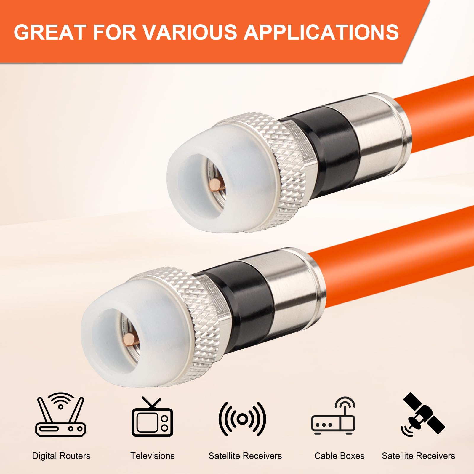 MOOKEERF Cable coaxial RG6 de 60 pies, cable coaxial RG6 para TV con funda de goma resistente a la intemperie, cable coaxial RG6 de entierro directo de 75 ohmios para antena de TV digital, Internet de