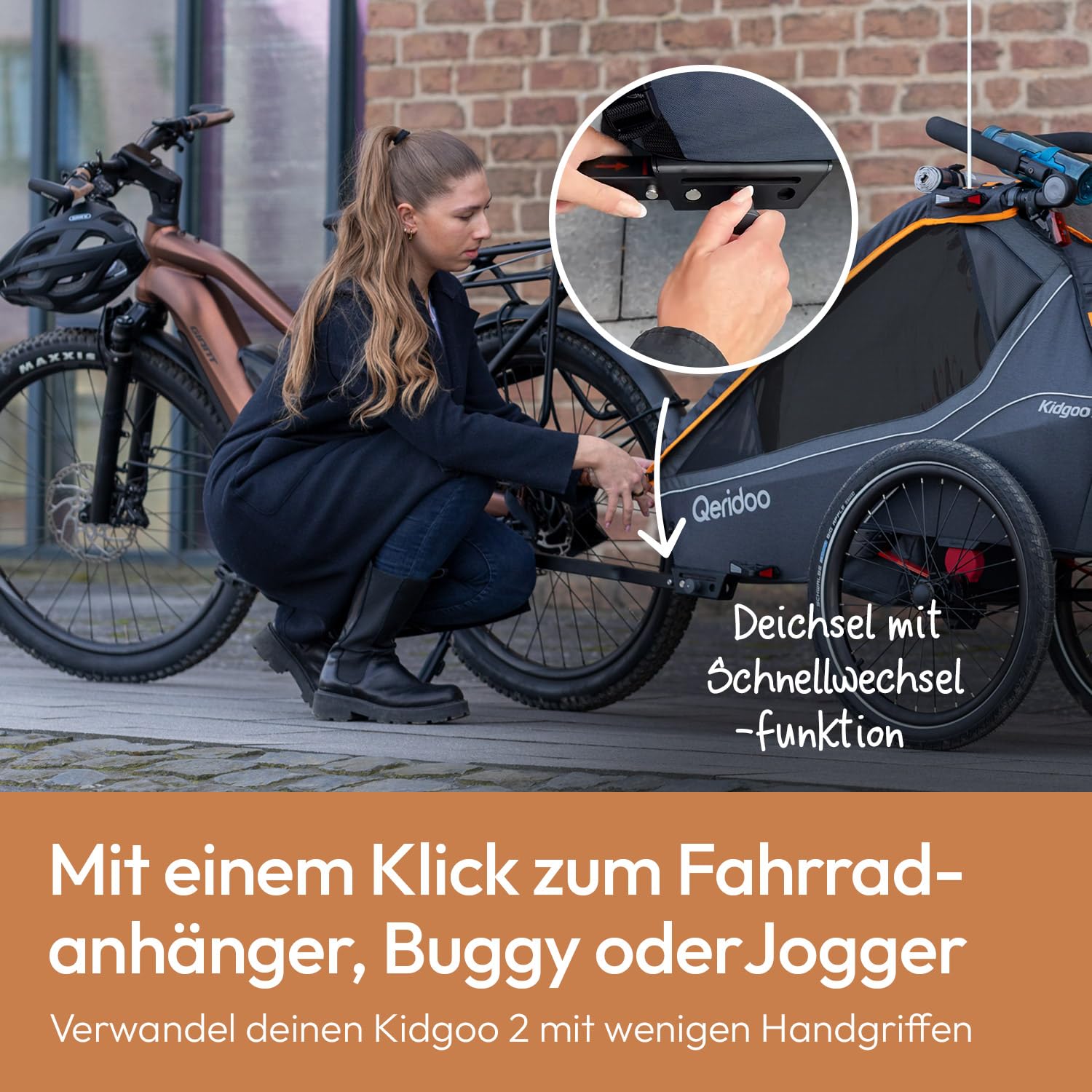 Qeridoo Kidgoo 2 FIDLOCK Edition | Kinderfahrradanhänger 2 Kinder | Fahrrad Anhänger mit Federung & FIDLOCK Gurtsystem | Jogger Kinderwagen | Fahrradanhänger klappbar | Kinderbuggy 45L | Bike Trailer