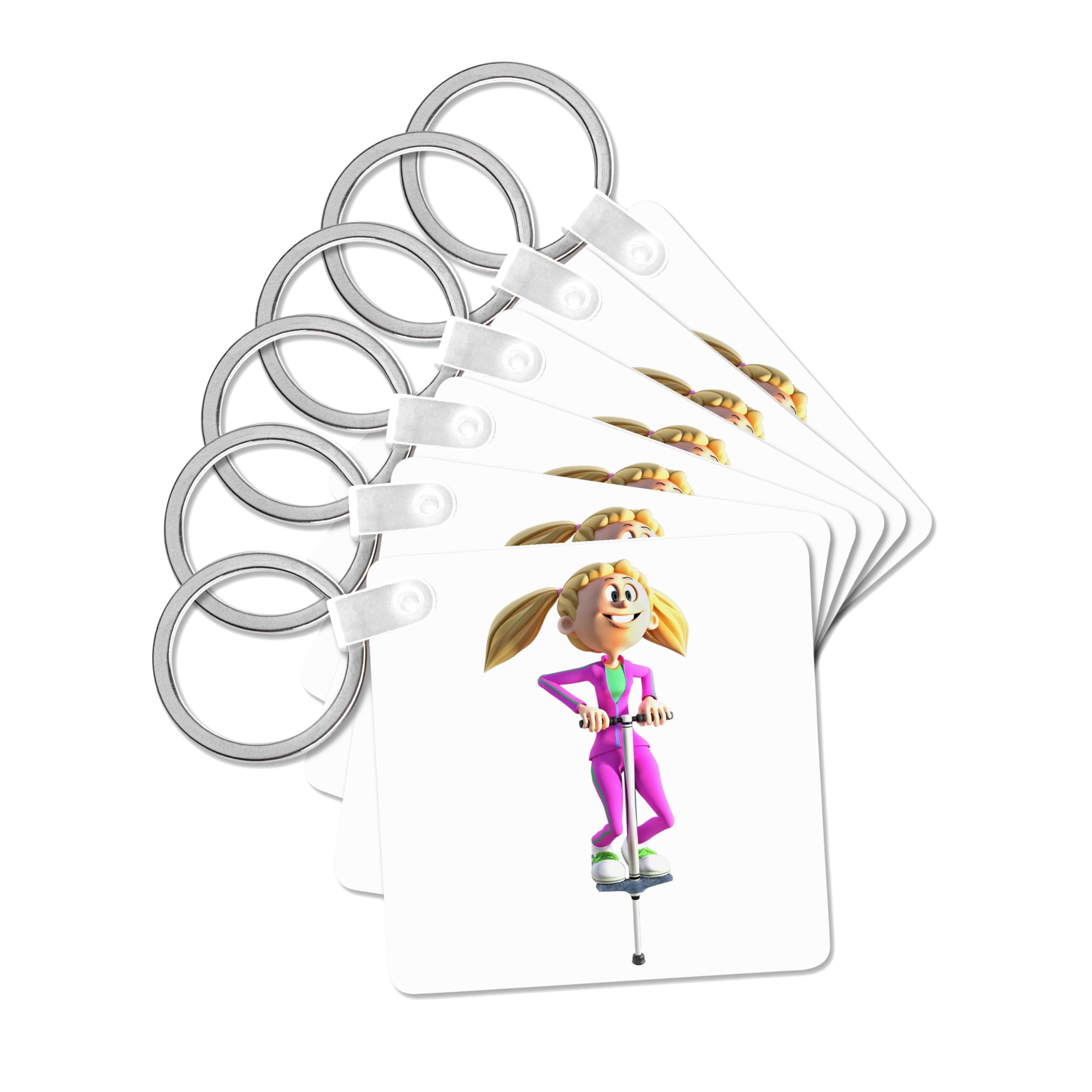 3dRose, Cartoon Girl on a Pogo Stick, set of 6 Key Chains