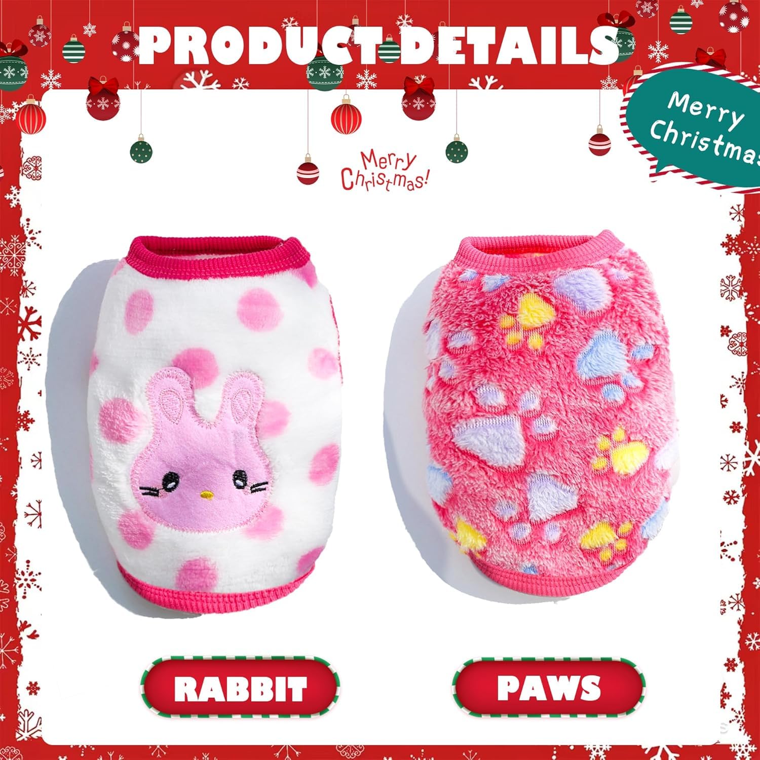 2 Pieces Chihuahua Cute Dog Clothes Puppy Winter Extra Small Pet Dachshund Warm Fleece Sweater Shirt Vest for Mini Newborn Dogs (Set-B - Image 2