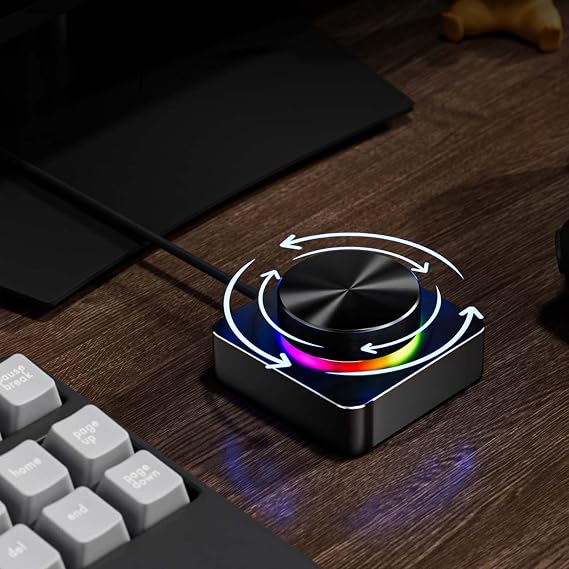 Dpofirs Volume Control Knob with Mute Function, USB Volume Knob Multimedia Controller for Wins Android OS X, Sound Control with Customizable RGB Light