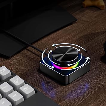 Dpofirs Volume Control Knob with Mute Function, USB Volume Knob Multimedia Controller for Wins Android OS X, Sound Control with Customizable RGB Light
