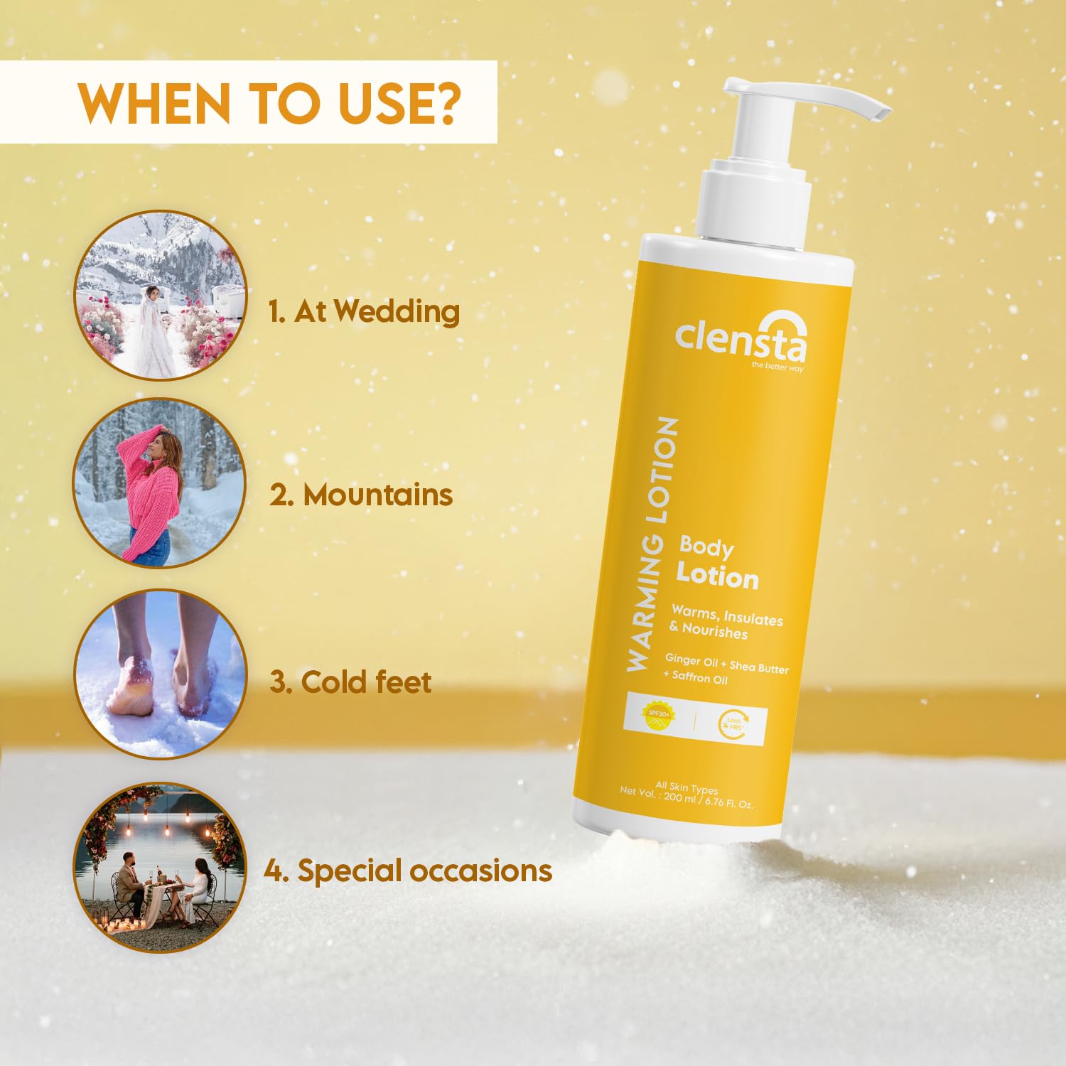 Clensta WARMING Body Lotion Pack of 2 x 200ml for All Skin Types Winter Women Men | Warms, Insulates & Hydrates Skin | Enriched with Ginger Oil, Shea Butter & Active Peptides 3