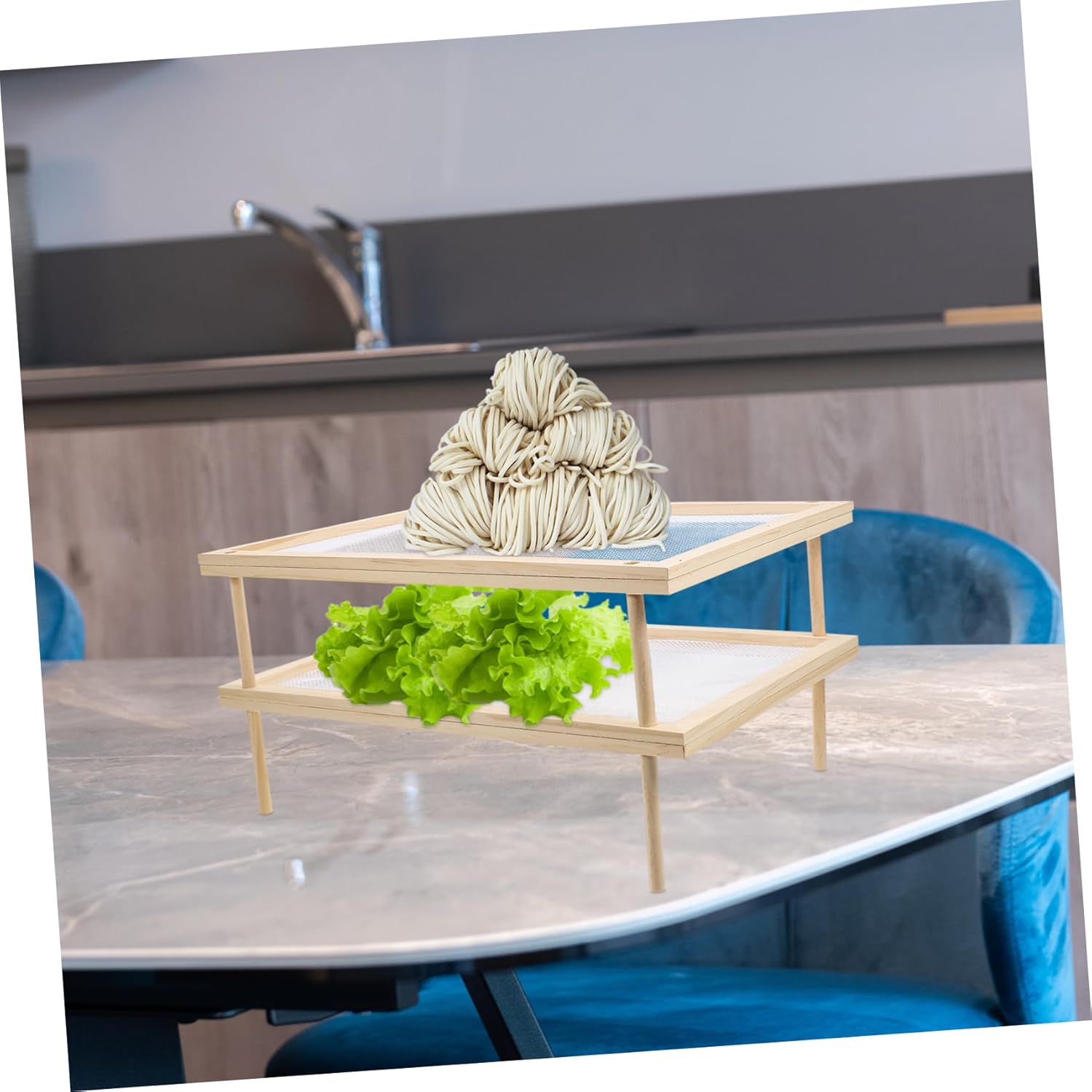 Noodle Drying Rack for Pasta Double-layer Design for Vegetables and Fruits Sturdy Construction Skid Legs Kitchen Storage for Homemade Noodles
