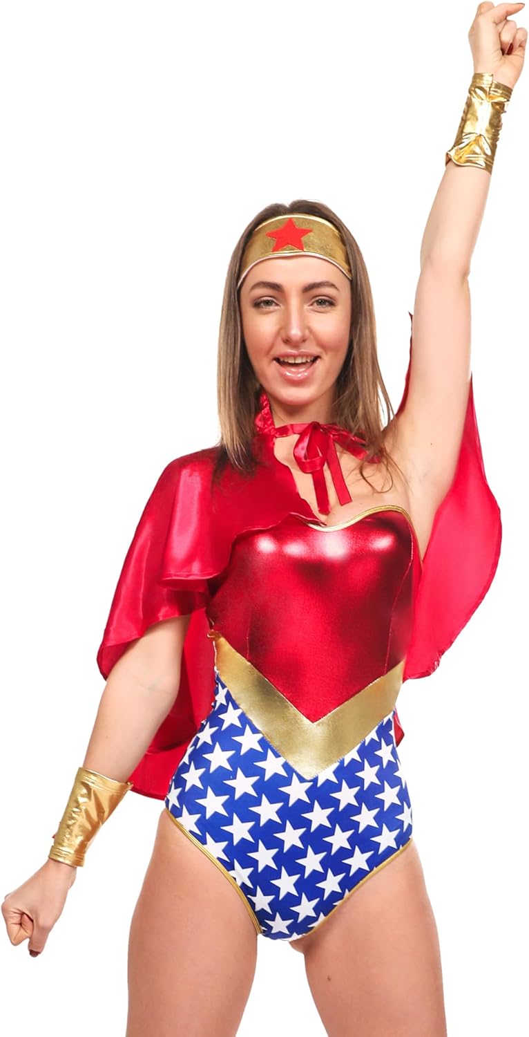Maxim Party Supplies Super Empress Superhero Costume, 4-Piece Women's Set with Cape, Bodysuit, Headband, Cuffs, Outfit - Image 4