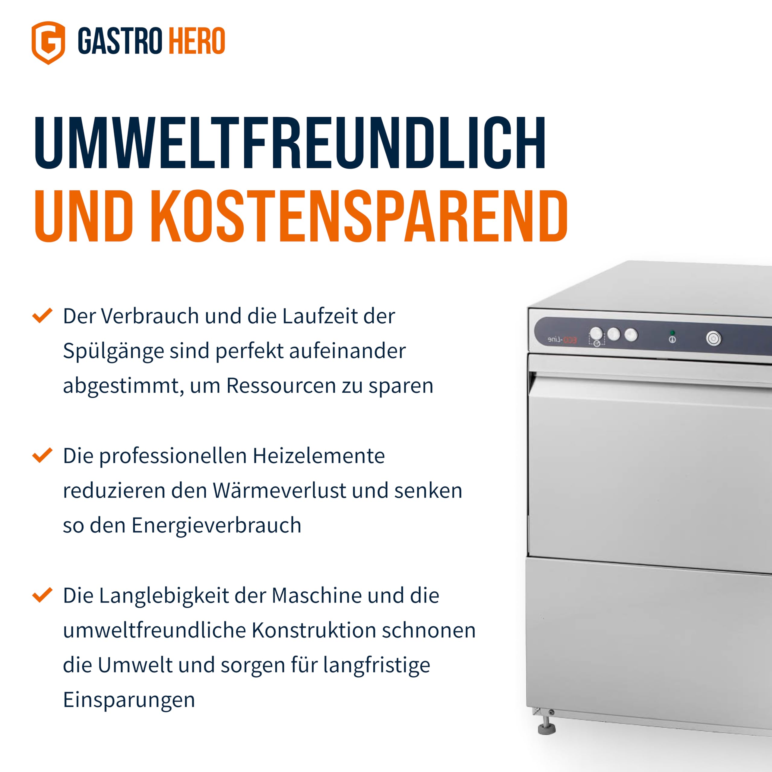 GastroHero Gläserspülmaschine Eco 35 230 V, Gläserspüler Gastronomie, Gläserspülmaschine Gastro, Gastronomiebedarf, Energiesparend, Schnellzyklus, Ideal für professionelle Küchen und Bars