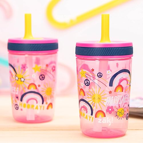 Miniatura 3 de Zak Designs Kelso - Juego de vasos de 15 onzas, (Starpower) sin BPA a prueba de fugas con tapa de rosca con pajilla, hecho de plástico duradero y