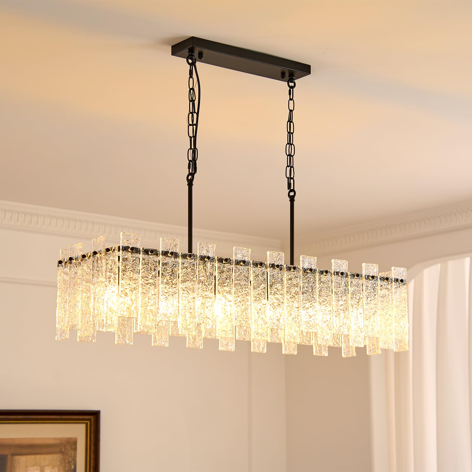 Photo 1 of HSMKL Modern Crystal Chandelier Black Rectangular Kitchen Island Light