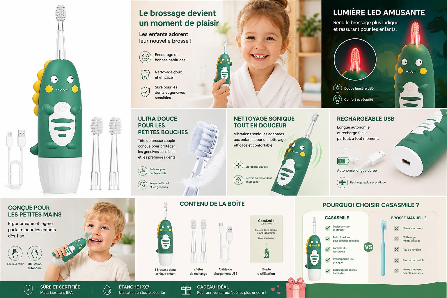 Spazzolino elettrico per bambini - Modello Dino | CasaSmile