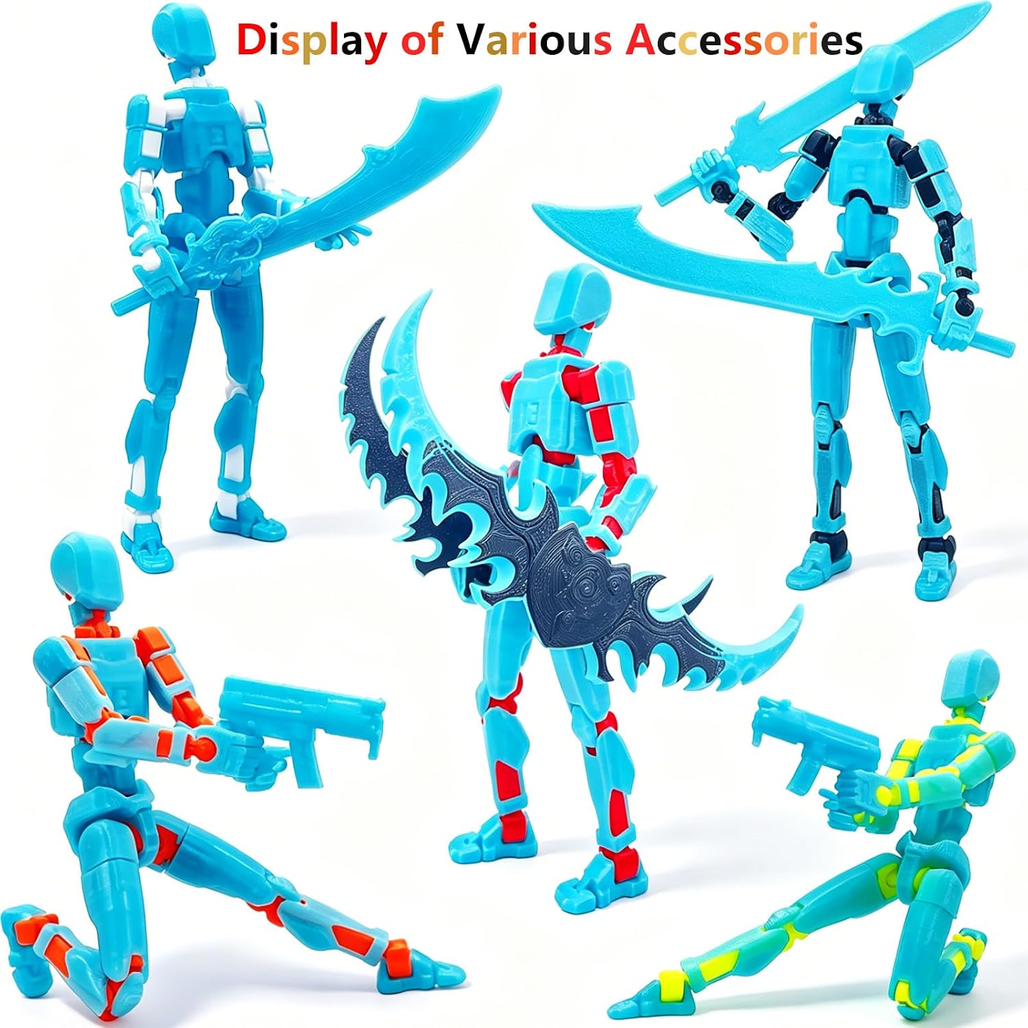 T13 3D Printed Action Figure, 7.8 Inches Glowing Titan 13 3D Action Figure with Dog Set, Multi-Jointed Movable Grow in The Dark Collectible Toy, Blue Yellow, Assembly Completed image 4