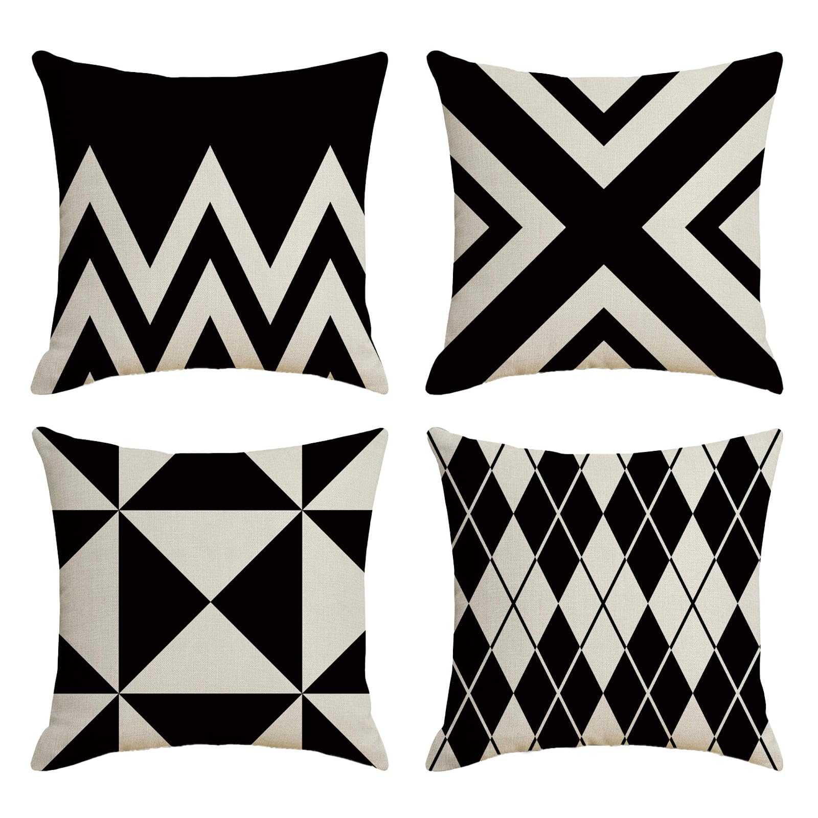Xqzbmt 4 Pack of Waterproof Cushion Covers, Black White Outdoor Throw Pillow Cover, Geometric Modern Home Decorative Pillow Cases for Garden Cushions, Patio Porch Bench Sofa Decor (Style 2, 40×40cm)