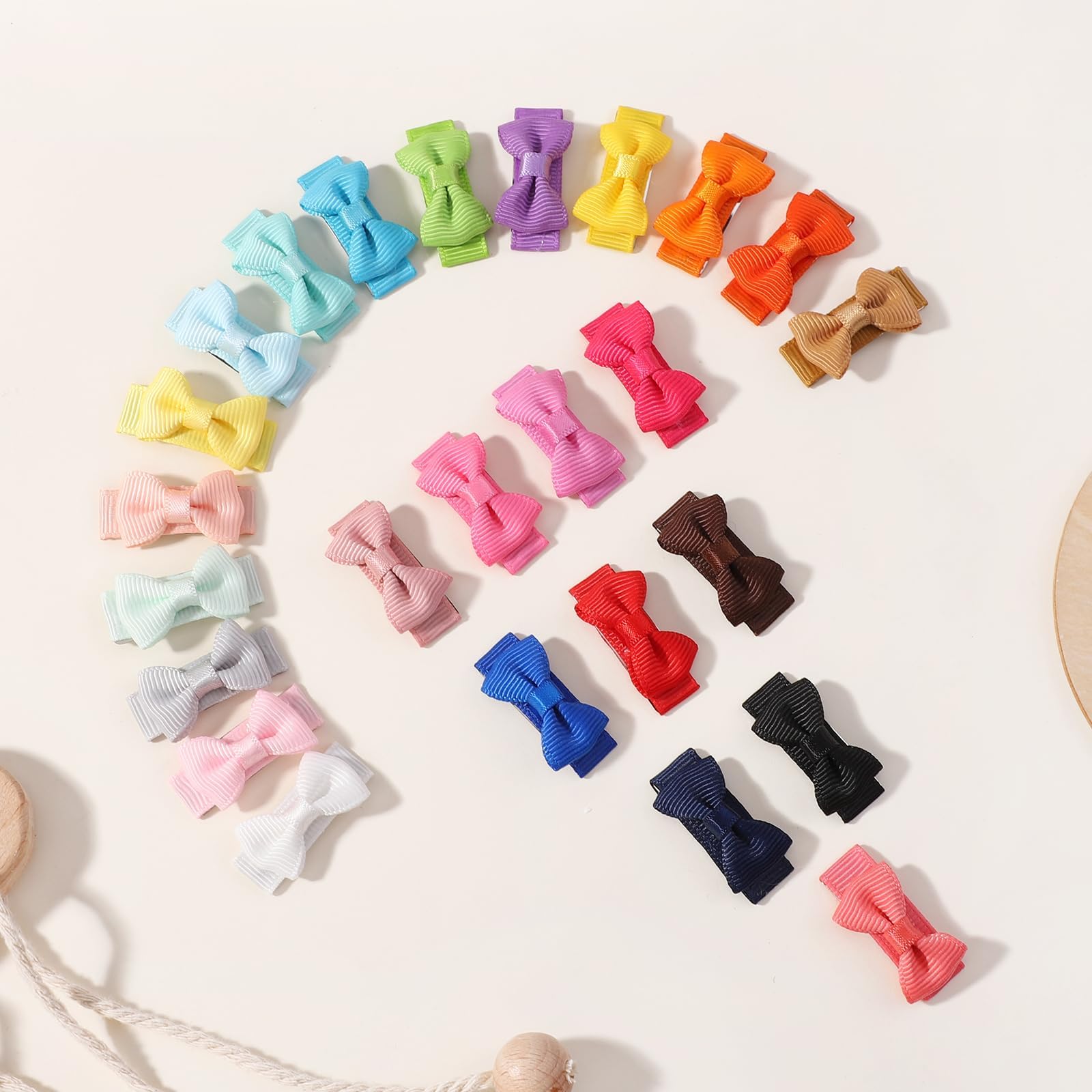 Jollybows 25 pièces Barrette Cheveux Bebe Fille, 1,2 pouces / 3cm Mini Pince Cheveux Grosgrain Ribbon Barrette Anti Glisse pour les cheveux fins de bébé