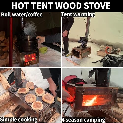 Miniatura 4 de DANCHEL OUTDOOR Estufa plegable para acampar S6SSG, estufa de leña de acero inoxidable 304 con chimenea de 7.2 pies, estufa portátil para tienda de