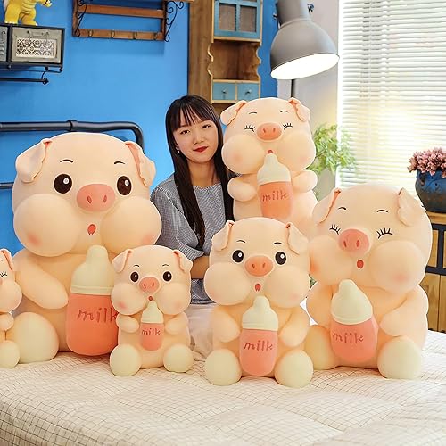 Miniatura 5 de Juguete de peluche de animal de peluche, suave y lindo muñeco de peluche de cerdo para beber leche, almohada decorativa Kawaii rosa, regalos de