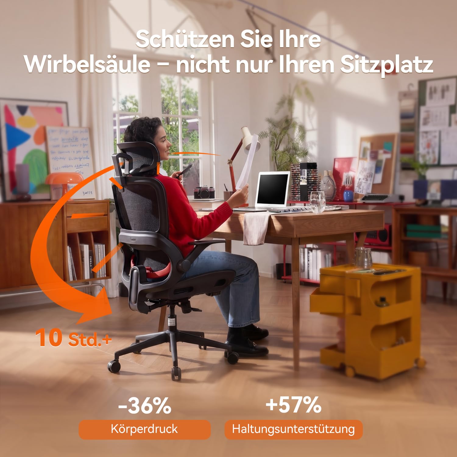 SIHOO Bürostuhl Ergonomisch, Schreibtischstuhl mit 4D Dynamischer Lordosenstütze, Breiter Kopfstütze & Klappbaren Armlehnen, Neigung 90-135°, Schwarz