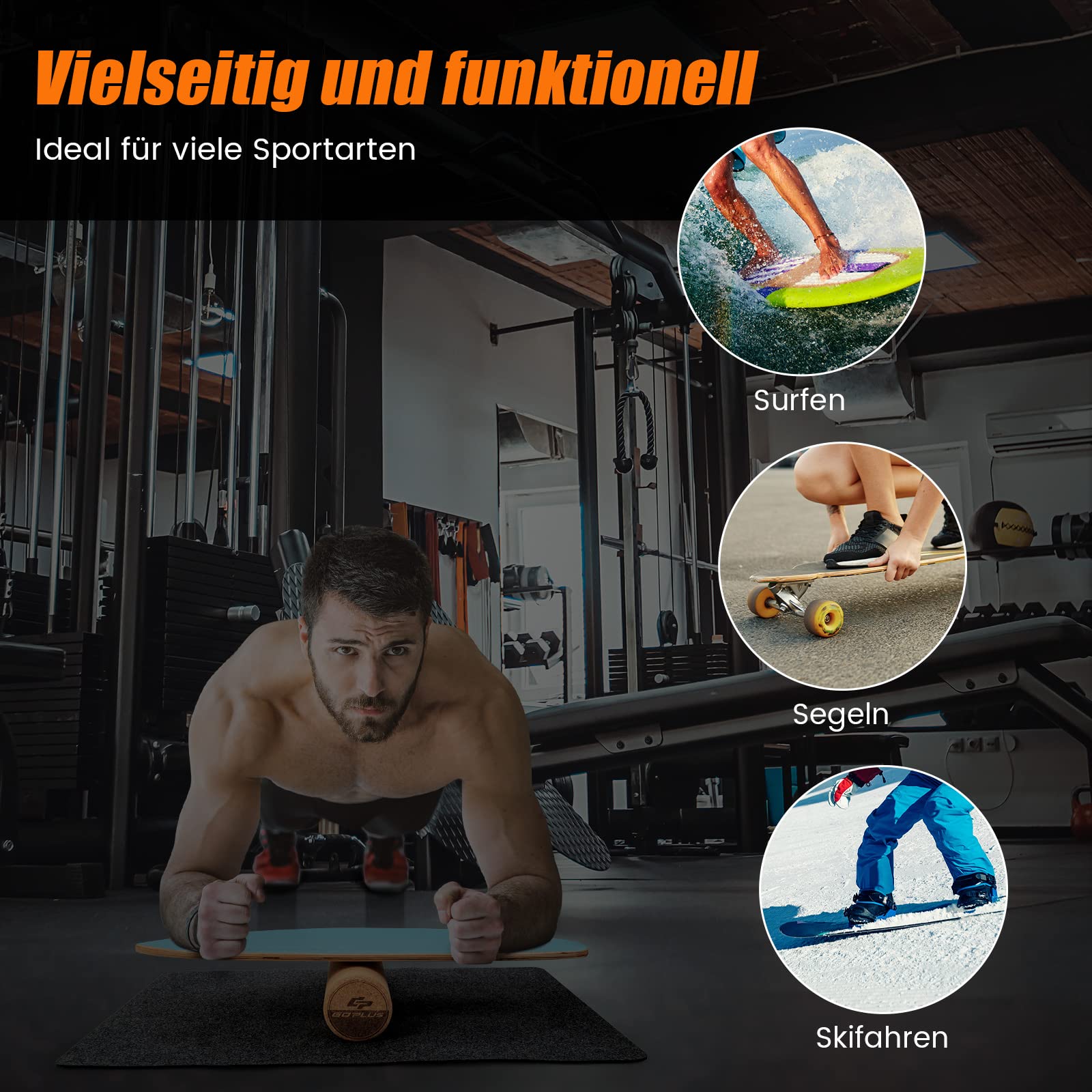 GOPLUS Drewniana deska do balansowania, antypoślizgowa, deska surfingowa z rolką, deska do balansowania dla dorosłych, do treningu równowagi, do fitnessu w domu