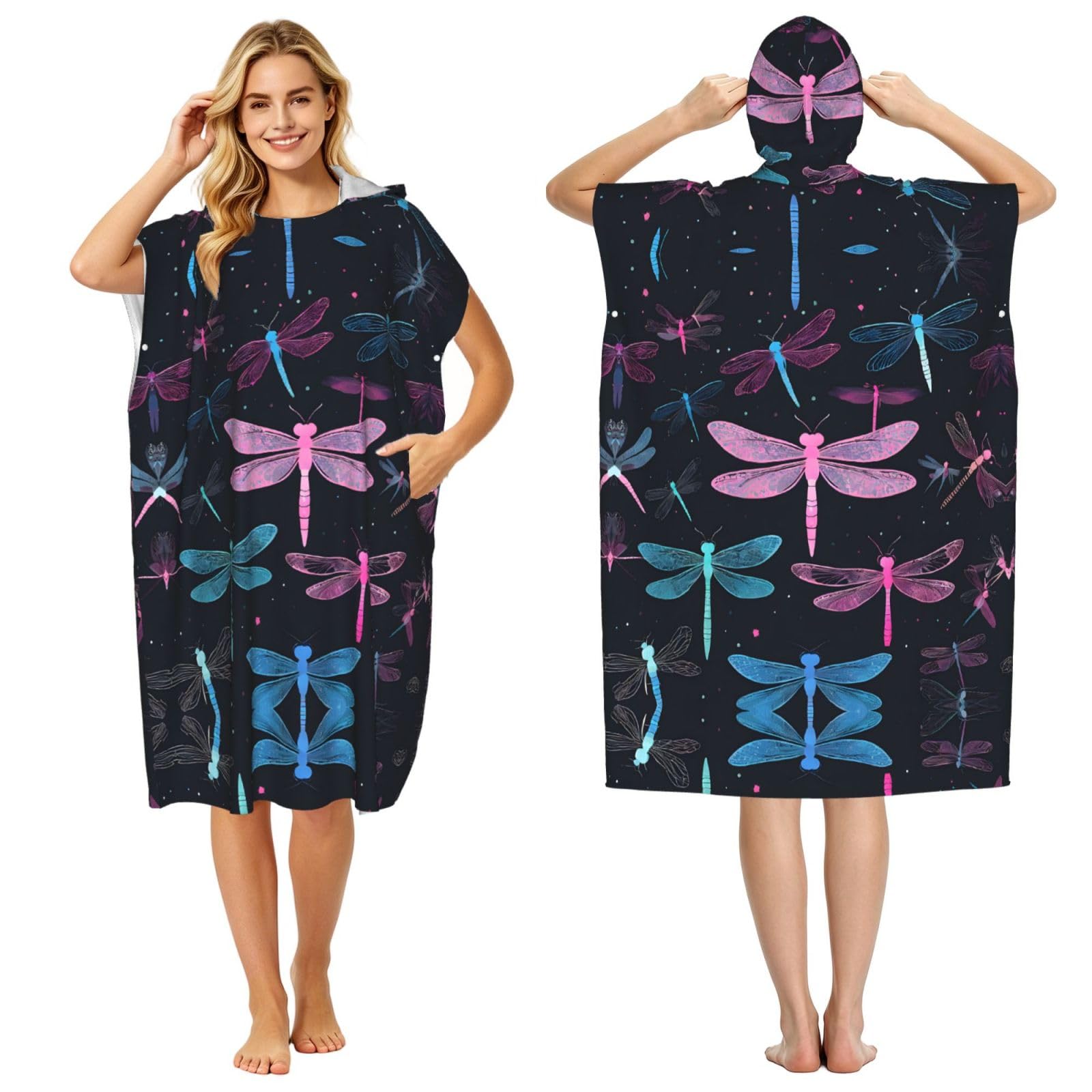Peignoir à capuche libellule violette piscine plage pour femme homme