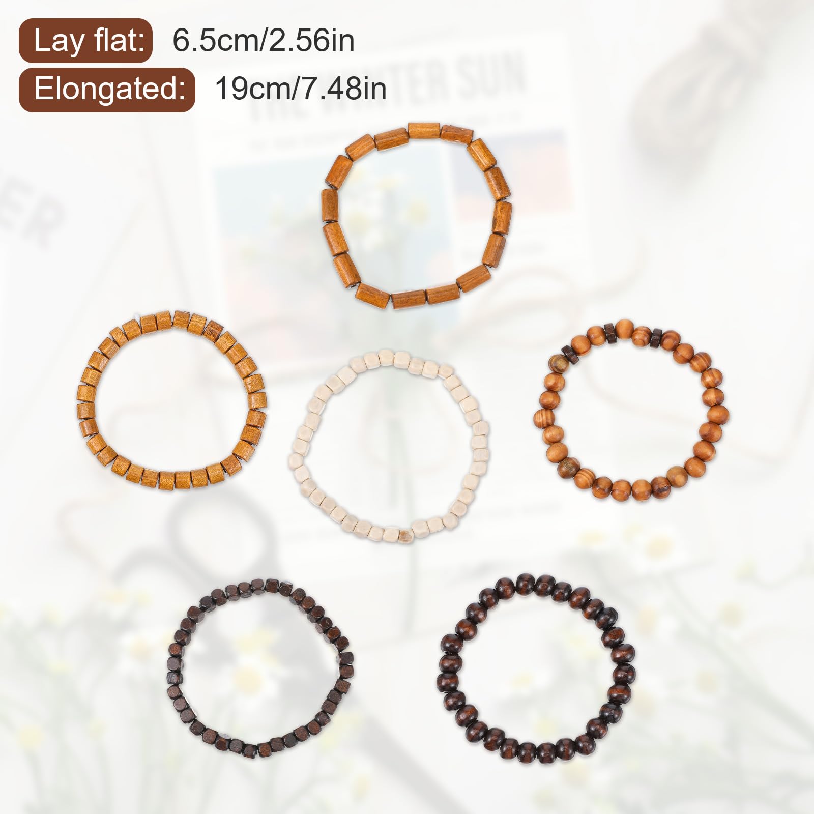 Pulseras de cuentas de madera para hombre, elasticidad ajustable, pulsera de cuentas desmontables de múltiples capas para hombres, Talla única, Madera, No es una piedra preciosa 2