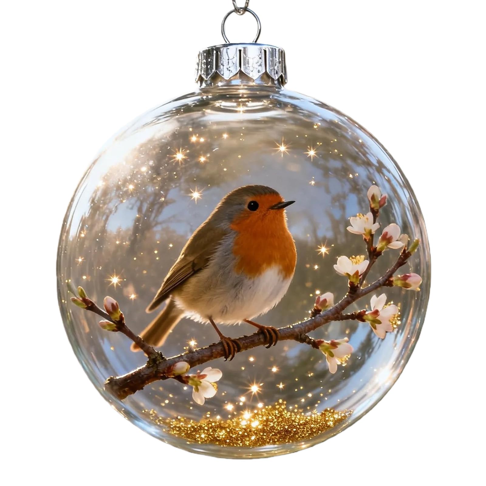 Yhplxyuus Nature Bird Clear Acrylic Christmas Balls Ornament for Festive Tree Decor and Holiday Nature Bird Pattern Christmas Ball Decoration