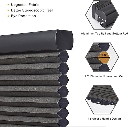 Miniatura 3 de Persilux Persianas celulares 100 % opacas, sin cordones, de 1.8 pulgadas, persianas individuales de panal de abeja, persianas celulares con